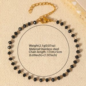 Bracelet de cheville en perles noires et acier inoxydable avec fermoir ajustable