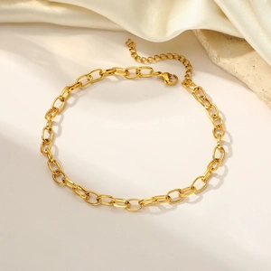 Chic gold stainless steel anklet featuring oval links with unique irregular textures