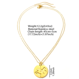 Collier couple en acier inoxydable doré avec pendentif cheval ajustable 45+5cm