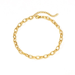 Minimalist gold stainless steel oval link anklet with irregular texture and lobster clasp