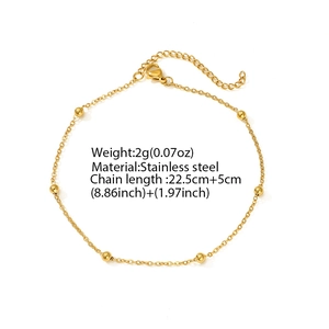 Minimalist golden bead stainless steel anklet with lobster clasp and adjustable link chain
