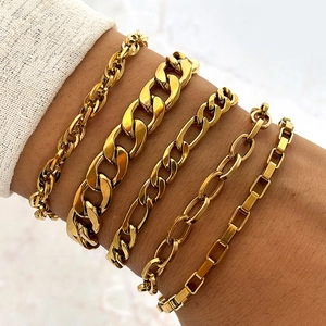 Gold Plated Stainless Steel Chain Bracelets For Women Fashion Figaro Cuban Link Jewelry Non-Fading Elegant Minimalist
