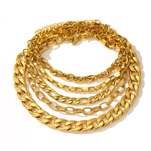 Five-piece gold-plated titanium steel Figaro and tank chain bracelets for women