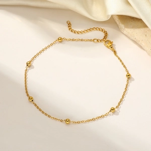 Exotic vintage multilayer tassel gold chain anklet with minimalist polished beads