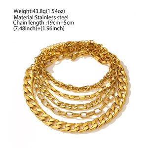 Gold-plated stainless steel Figaro and Cuban chain bracelet set shown on white background