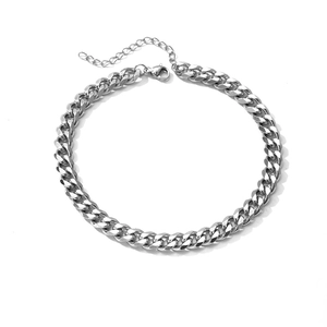 Minimalist silver stainless steel Cuban link anklet with adjustable lobster clasp