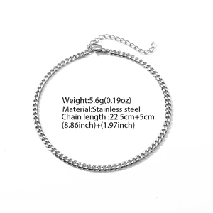 Sleek silver stainless steel Cuban link anklet for men with adjustable 5cm chain extender