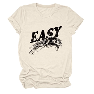 Detail of off-white vintage t-shirt featuring bold EASY text and tiger graphic print