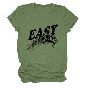 Close-up of green tiger print T-shirt showing detailed fabric texture and graphic design