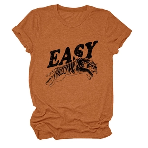 Detail showing rust orange cotton fabric texture with a black leaping tiger graphic print