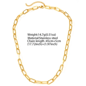 Collana a catena in acciaio inossidabile dorato lucido con maglie rettangolari chic