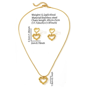 Parure en acier inoxydable doré avec pendentif cœur texturé et boucles d'oreilles