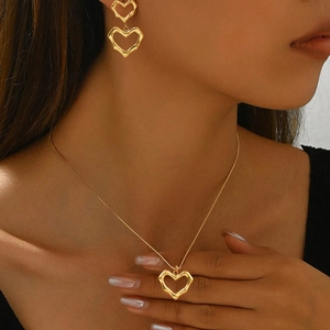 Collier À Pendentif Cœur Et Boucles D'oreilles Cœur Acier Inoxydable Design Lave Fluide Organique Bijoux Hip Hop Pour Femmes