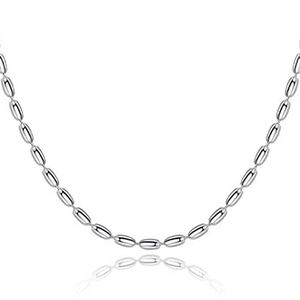 Minimalist silver rice bead necklace with polished oval chain for women layer style