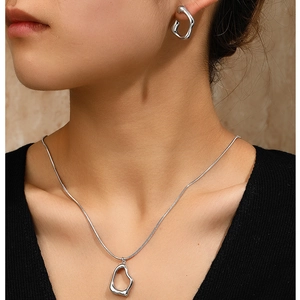 Irregular Geometric Pendant Necklace And Earrings Stainless Steel Snake Chain Minimalist Jewelry For Women
