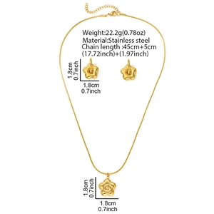 Luxury stainless steel jewelry set featuring flower pendant necklace and stud earrings