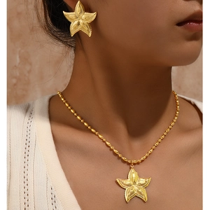 Starfish Jewelry Necklace And Earrings Stainless Steel Textured Ocean Theme Delicate For Women Vacation