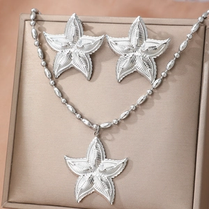 Silver starfish jewelry set with necklace and earrings in a luxury display gift box