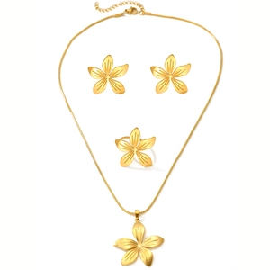 Elegante set di gioielli in acciaio inossidabile dorato con design a fiore a 5 petali