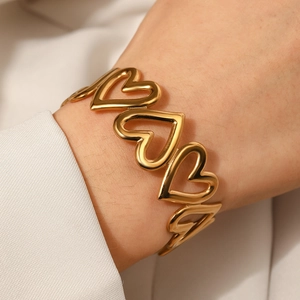Bracelet Jonc Et Bague Coeur Creux Acier Inoxydable Plaqué Or 18K Couleur Argent Bijoux De Mode INS Pour Femmes