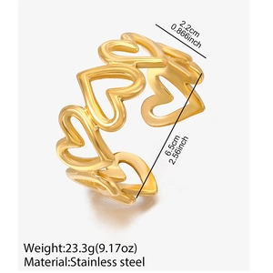 Bracelet jonc multi-cœurs en acier inoxydable plaqué or 18K pour femme avec dimensions