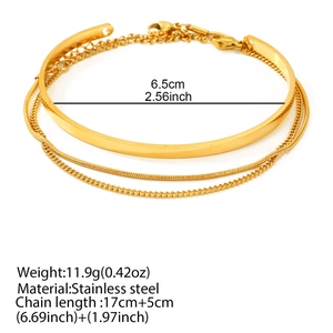 Minimalist gold 3-piece layered stainless steel bracelet set with snake and box chains