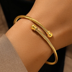 Brazalete Abierto de Acero Inoxidable para Mujer con Doble Bola Trenzado Ajustable Joyería de Moda Regalo