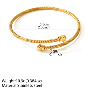 Brazalete ajustable de acero inoxidable dorado con terminales de cuentas redondas
