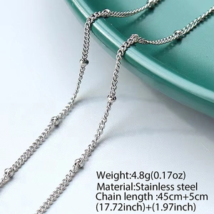 Collier chaîne satellite en acier inoxydable poli avec perles et longueur 45 cm