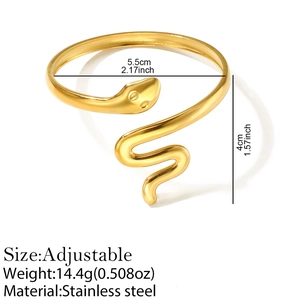 Adjustable golden stainless steel snake cuff bracelet with intricate engraved textures