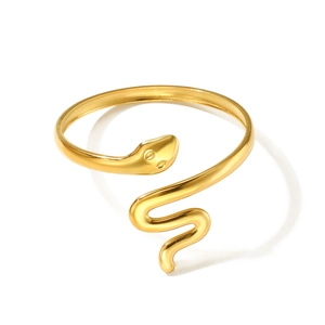 Minimalist punk style golden snake open ring with adjustable stainless steel curves