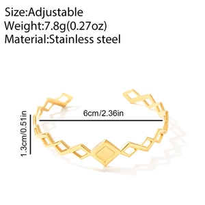 Bracelet manchette ajustable en acier inoxydable doré avec motif géométrique ajouré