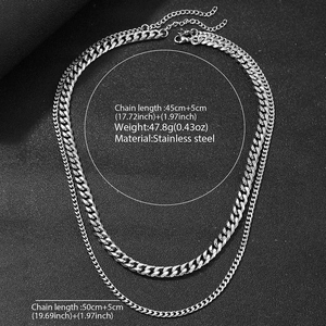 Collier double couche en acier inoxydable argenté avec détails de longueur précis
