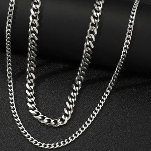 Colliers à double chaîne cubaine en acier inoxydable poli de différentes largeurs