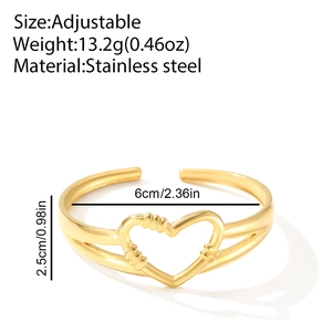 Bracciale rigido aperto in acciaio inossidabile placcato oro 18k con cuore