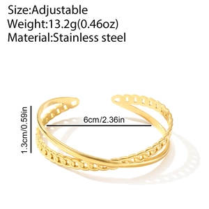 Minimalist double-layer 18k gold plated stainless steel open bangle for women