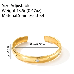 Adjustable 18k gold plated stainless steel C-shape bangle with sparkling diamond star motifs