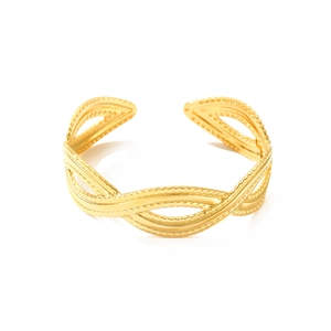 Bracelet jonc doré minimaliste au design ondulé évidé et détails de bord perlé