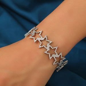 Hollow Star Bracelet Stainless Steel 18K Gold Plated Open Cuff Adjustable Geometric Ins Style Jewelry For Women