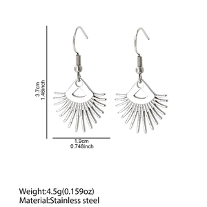 Bohemian stainless steel sunflower dangle earrings with size and weight specifications