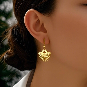 Bohemian Fan Shaped Dangle Earrings Stainless Steel Radial Sunflower Design Modern Minimalist Jewelry For Women