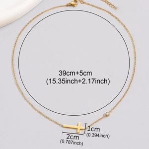 Gold titanium cross necklace with zircon stone and 39cm plus 5cm adjustable chain