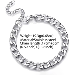 Men's silver stainless steel Cuban link bracelet with lobster clasp and extension chain