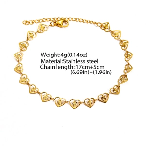 Goldenes Herz-Armband aus Edelstahl mit 17cm plus 5cm Verlängerungskette für Damen