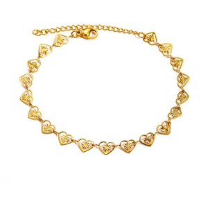 Goldenes Herz-Gliederarmband aus 18k vergoldetem Edelstahl mit verstellbarer Kette