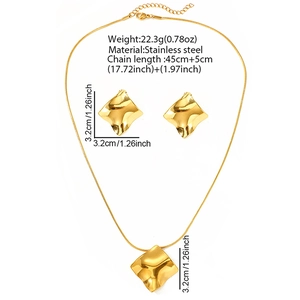 Golden wavy geometric stainless steel necklace and earrings jewelry set for women
