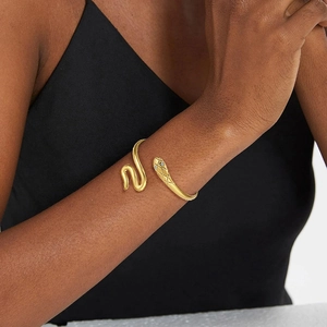 Snake Shaped Bangle Bracelet Stainless Steel Adjustable Open Cuff Vintage Fashion Jewelry For Women