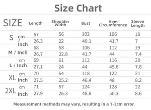 Size chart for women's short sleeve T-shirt with measurements in cm and inches