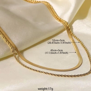 Double-layered 18k gold snake and rope chain necklace set for women