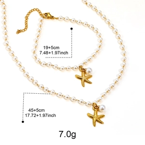 Exquisite 18K gold-plated pearl necklace and bracelet set with starfish pendants